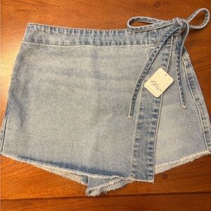 Free People Light Blue Jean Wrap Skort NWT
